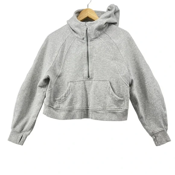 Lululemon Scuba Oversized Half Zip Hoodie Light Grey Cropped Thumbholes Sz XS/S - Picture 3 of 9